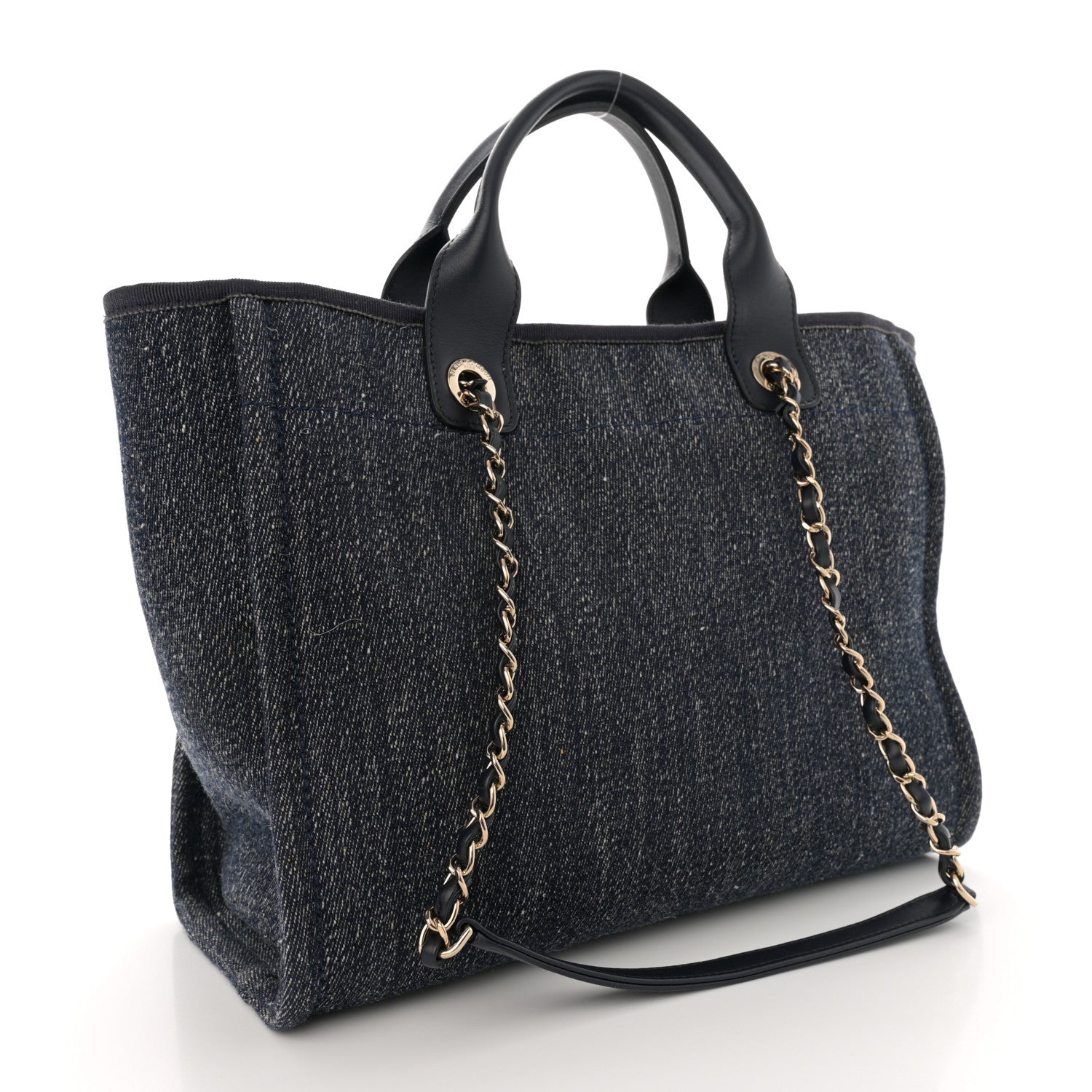 Chanel Denim Small Deauville Tote Dark Blue White 4 of 12