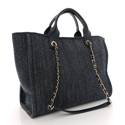 Chanel Denim Small Deauville Tote Dark Blue White 4 of 12