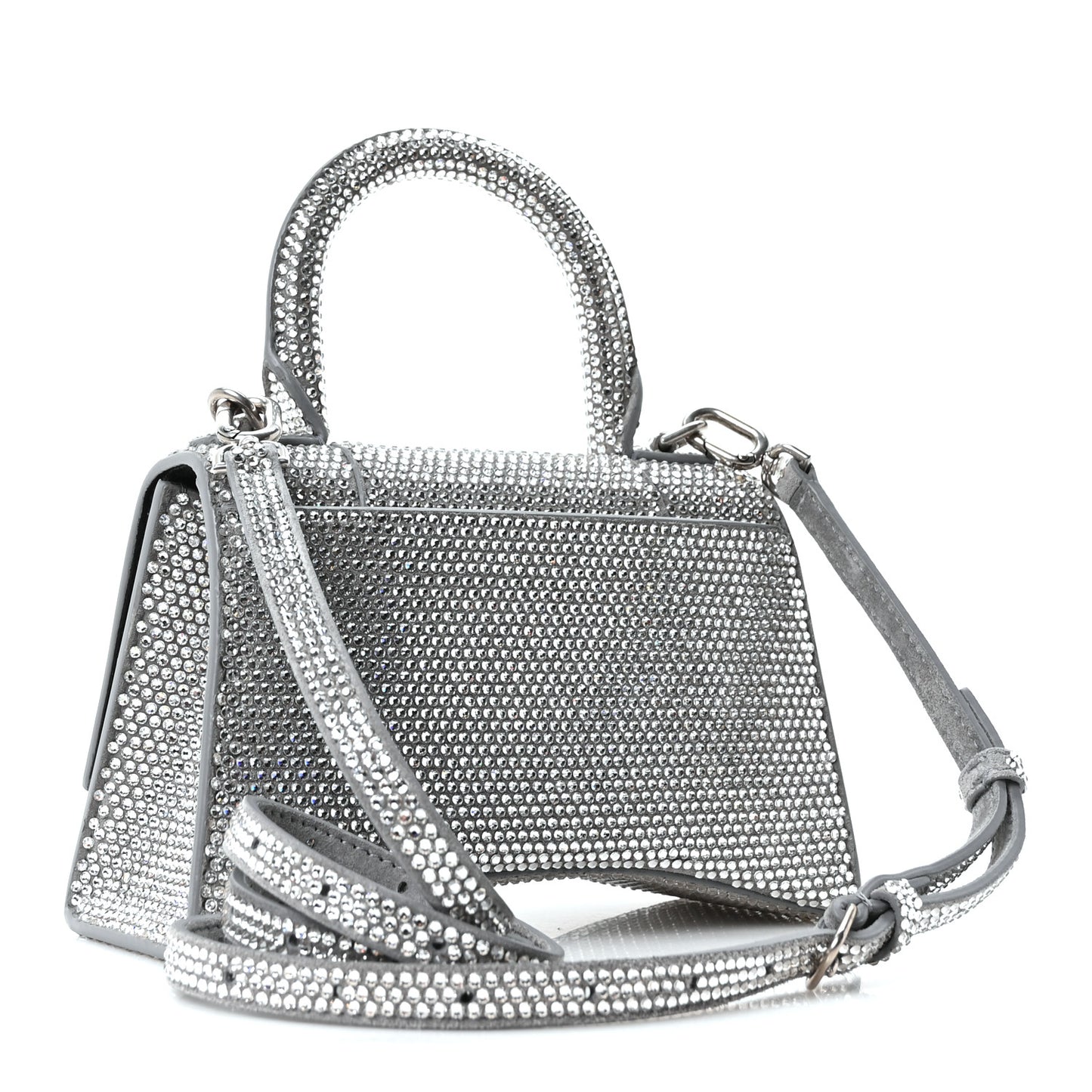 Strass Suede Hourglass Top Handle Bag XS Smoke Grey Crystal