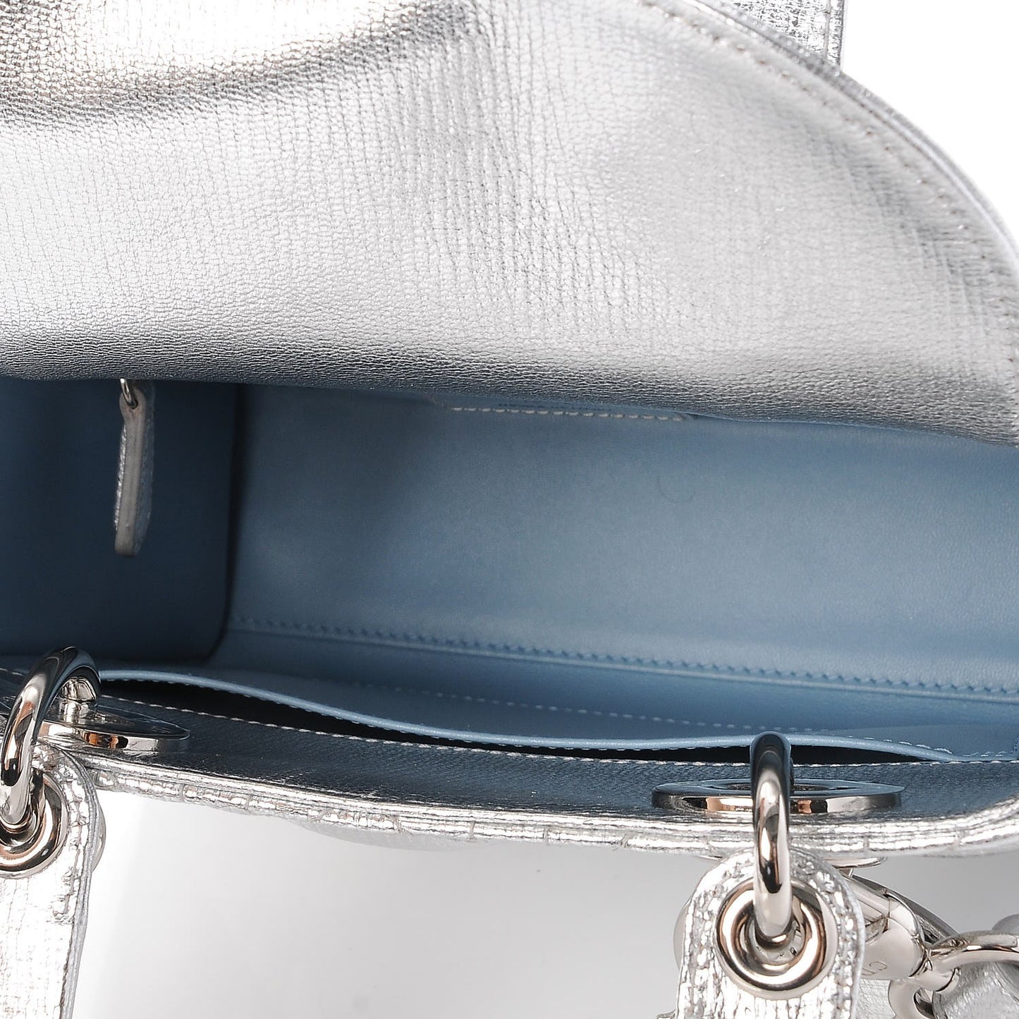 Metallic Grained Calfskin Cannage Small Lucky Badges My Lady Dior Silver