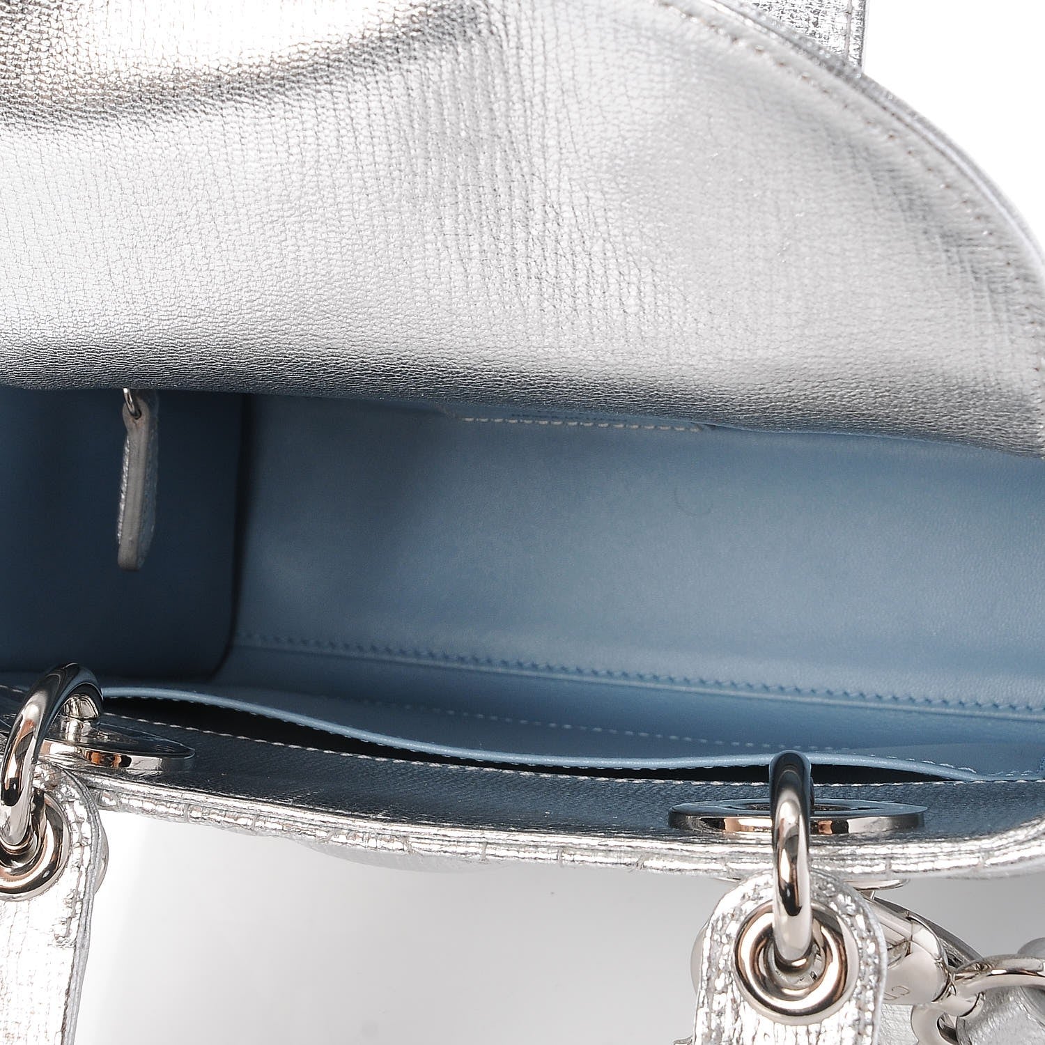 Christian Dior Metallic Grained Calfskin Cannage Small Lucky Badges My Lady Dior Silver 5 of 7