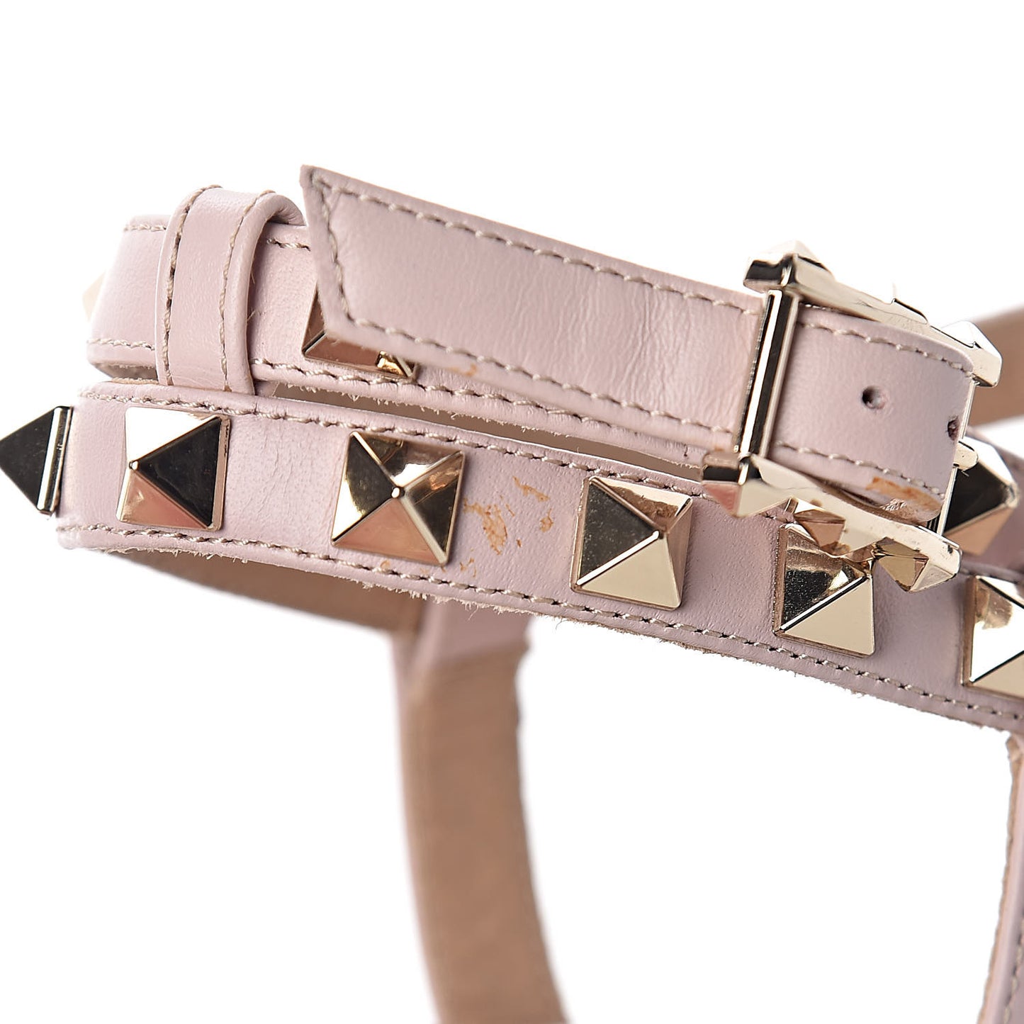 Calfskin Rockstud Ankle T-Strap Flat Sandals 36.5 Water Rose