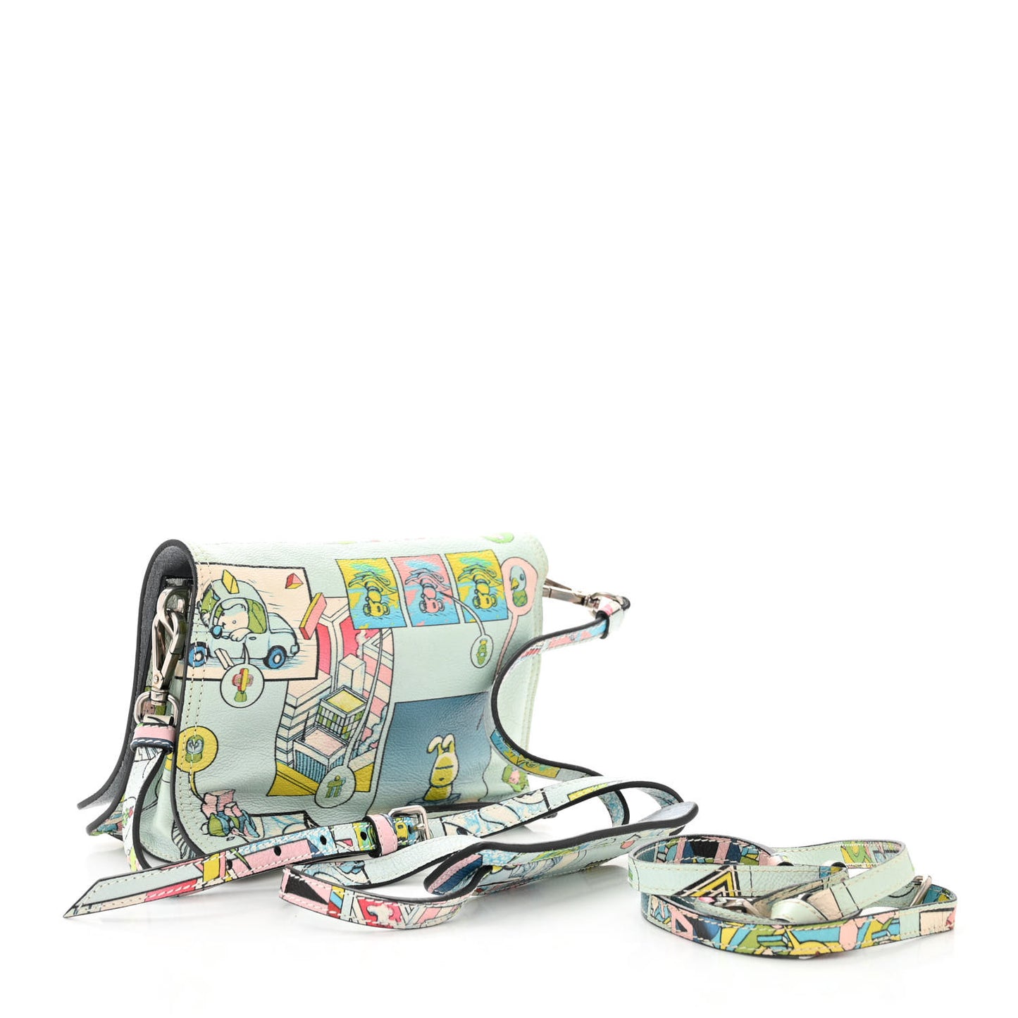 X JAMES JEAN Glace Calfskin Comic Print Small Etiquette Flap Cielo Astral