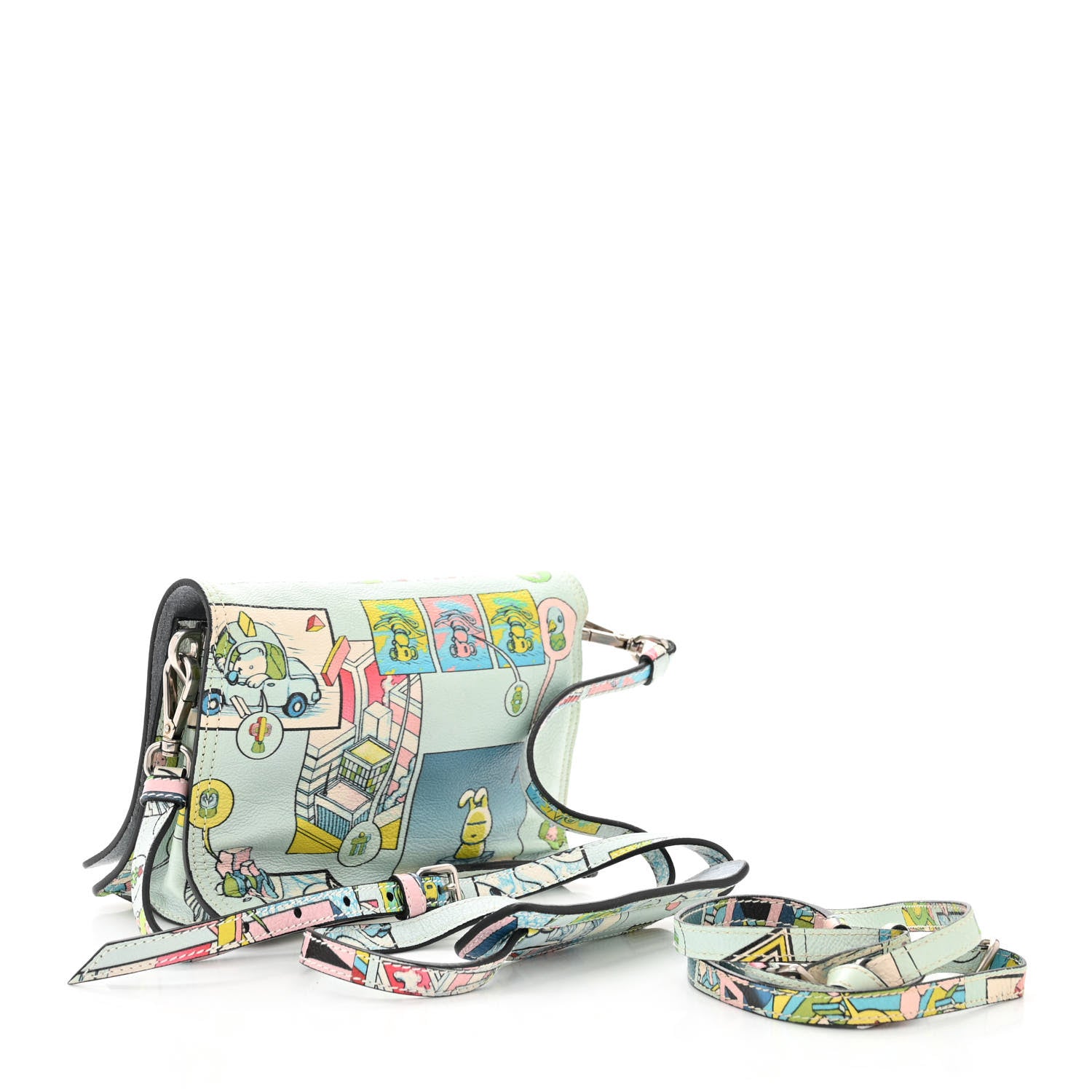Prada X JAMES JEAN Glace Calfskin Comic Print Small Etiquette Flap Cielo Astral 3 of 9