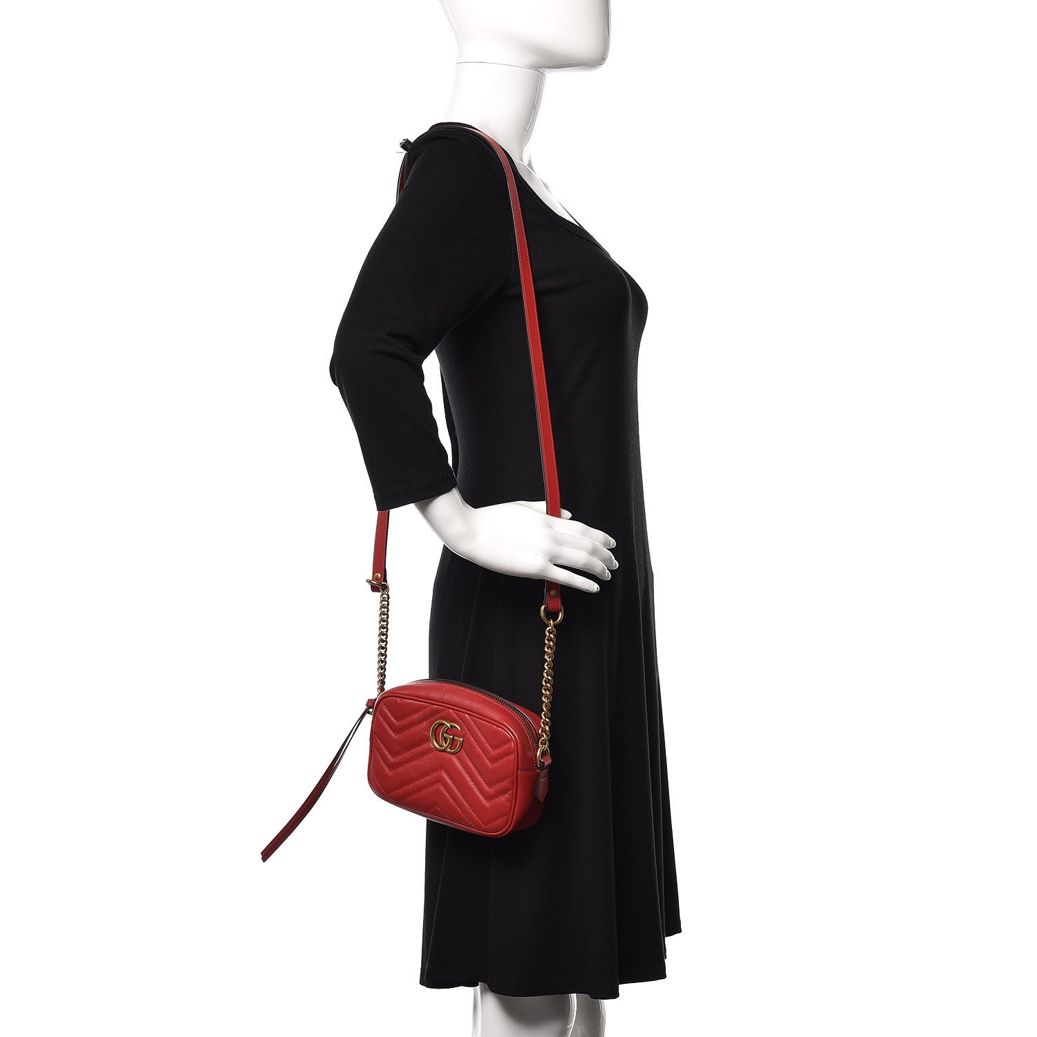 Gucci Calfskin Matelasse Mini GG Marmont Chain Shoulder Bag Hibiscus Red 2 of 10