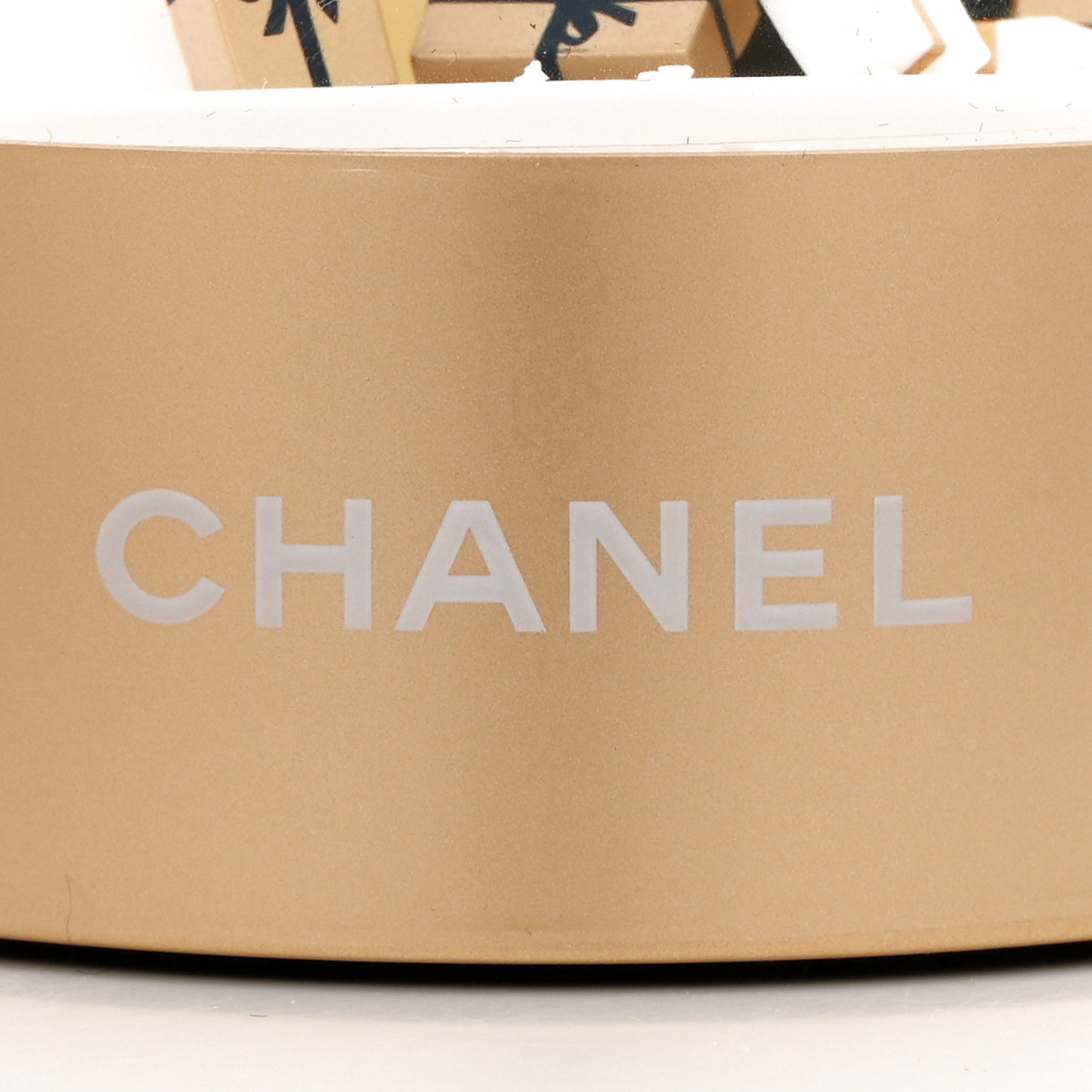 Glass CC Shopping Bag Snow Globe Gold