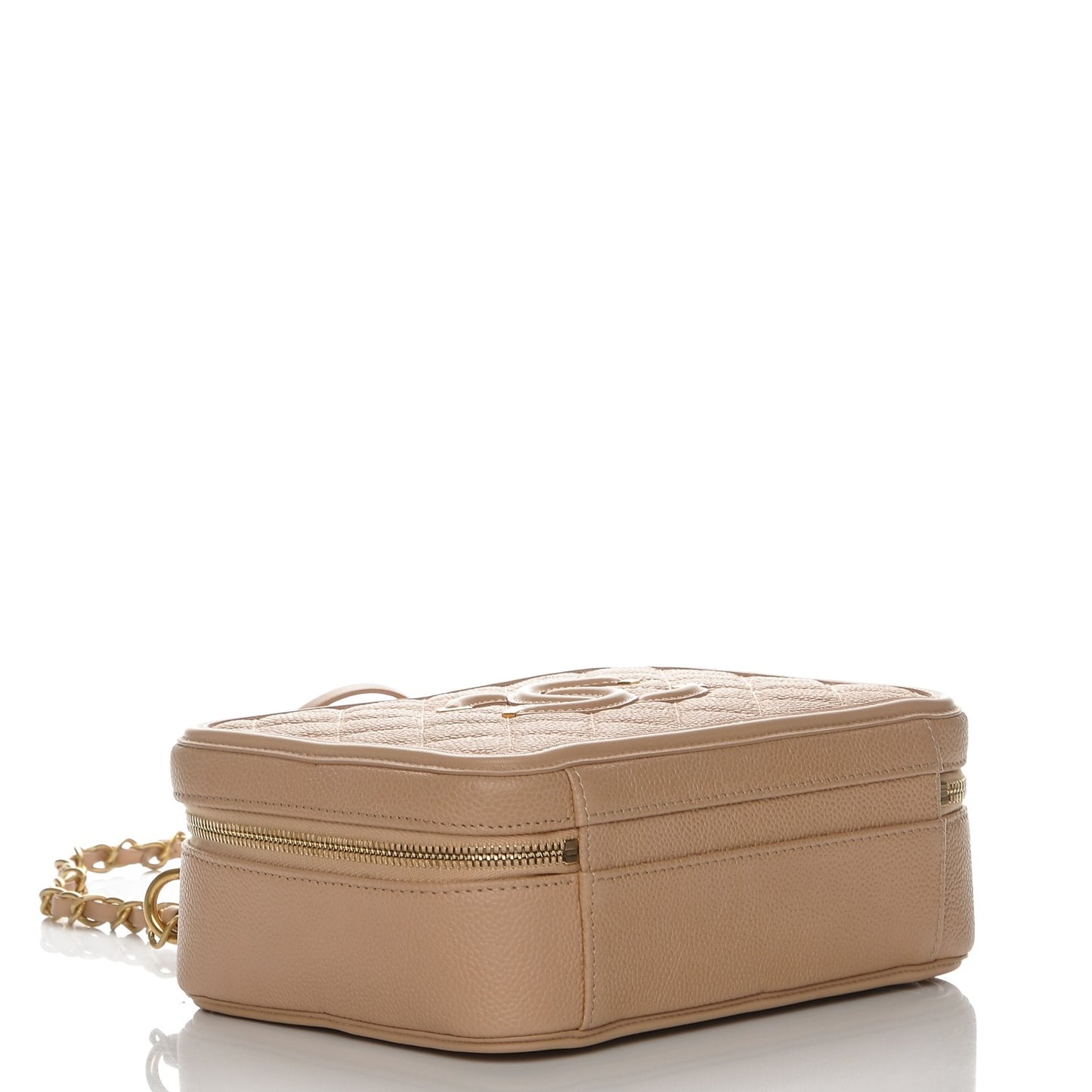 Caviar Quilted Medium CC Filigree Vanity Case Beige