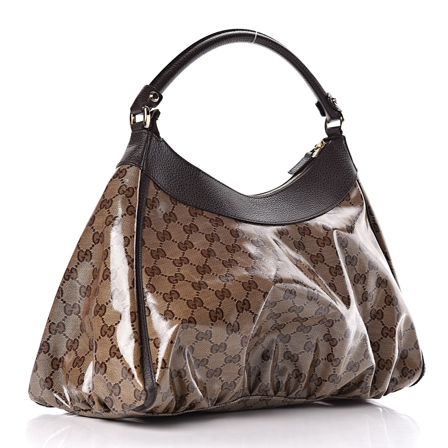 Crystal Monogram Large D Gold Hobo Dark Brown