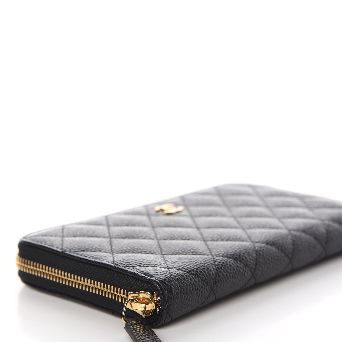 Caviar Quilted Large Gusset Zip Around Wallet Black