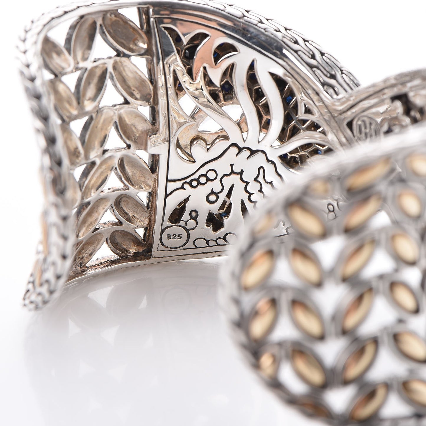 Sterling Silver 18K Yellow Gold Sapphire Topaz Batu Kawung Twist Cuff