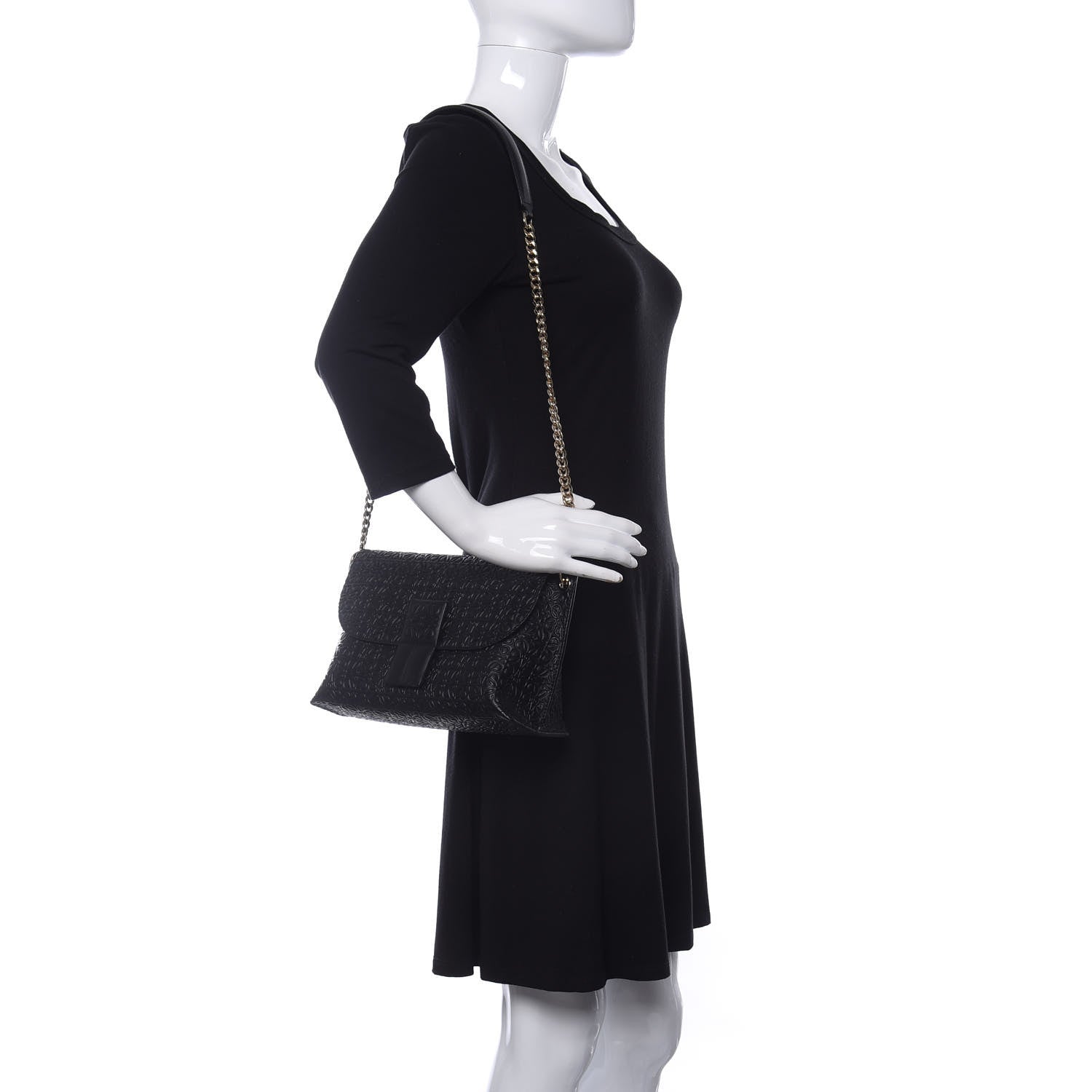 Loewe Goatskin Embossed Avenue Shoulder Bag Black 2 of 11