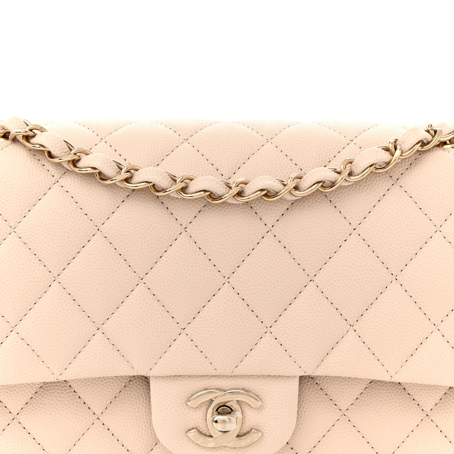 Caviar Quilted Medium Double Flap Ecru
