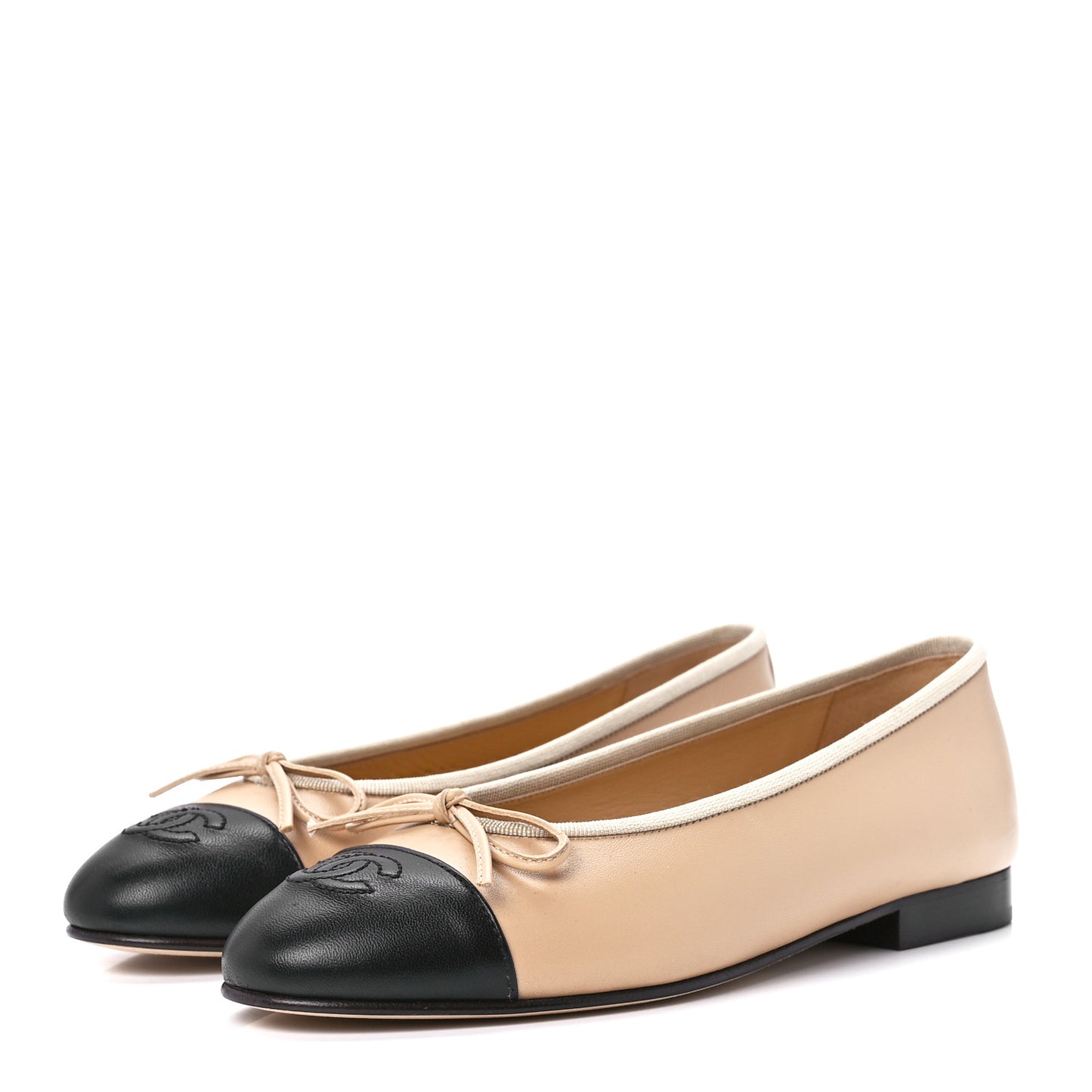 Lambskin Cap Toe CC Ballerina Flats 36.5 Beige Black