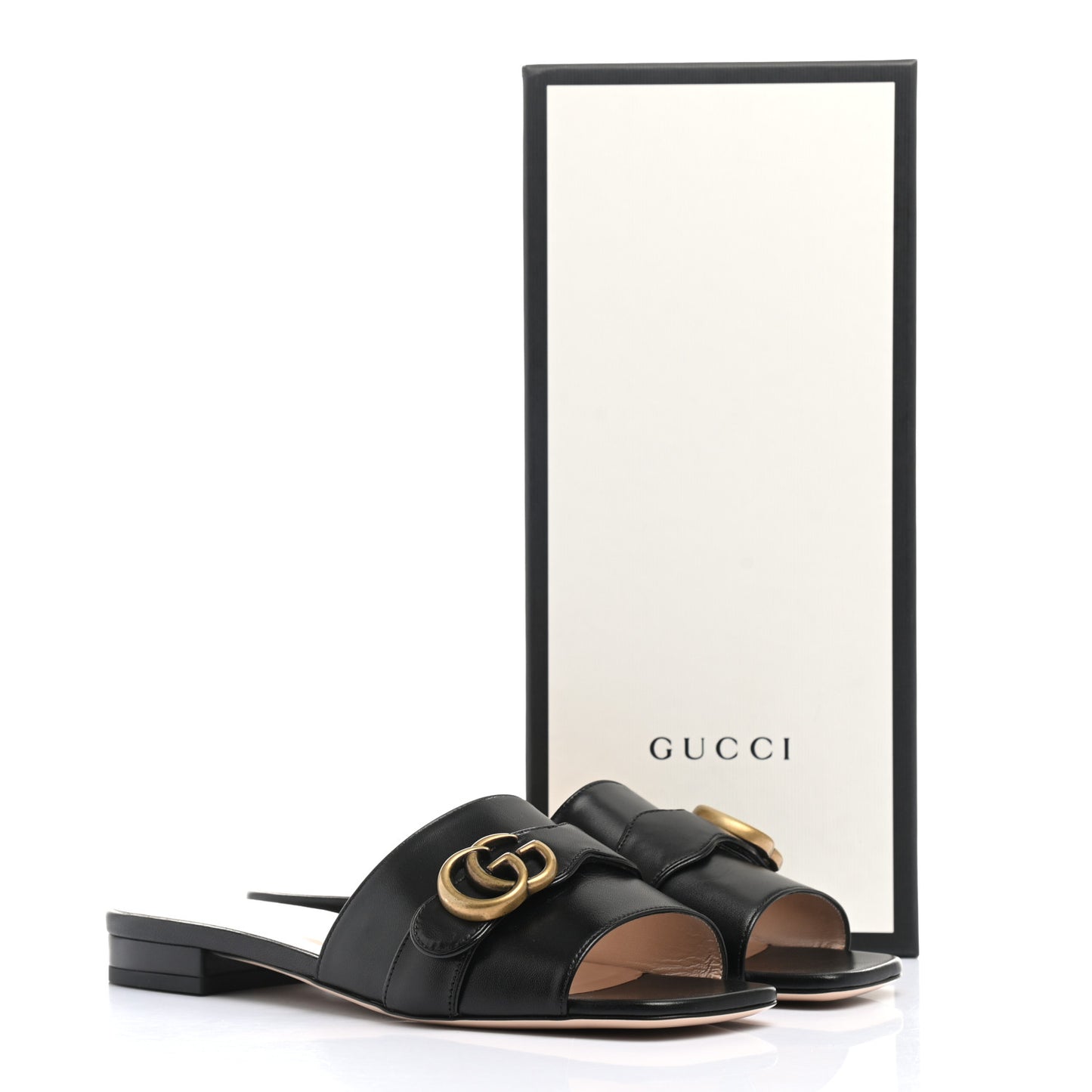 Malaga Kid GG Marmont Flat Slide Sandals 39 Black