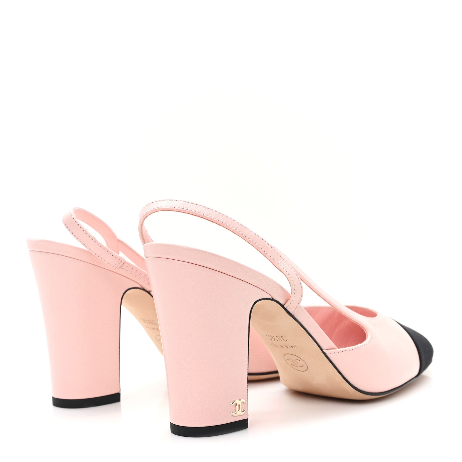 Chanel Lambskin Grosgrain Cap Toe CC Slingback Pumps 38.5 Light