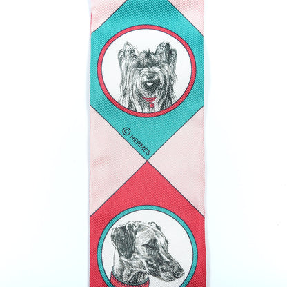Hermes Silk Colliers Et Chiens Twilly Framboise Vert Rose 3 of 5