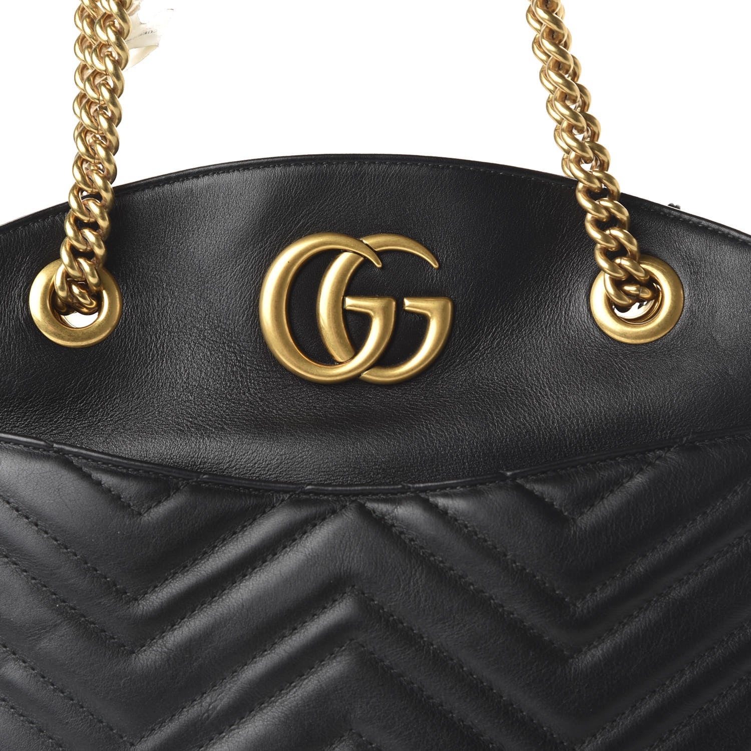 Gucci Calfskin Matelasse Medium GG Marmont Open Top Shoulder Bag Black 10 of 11