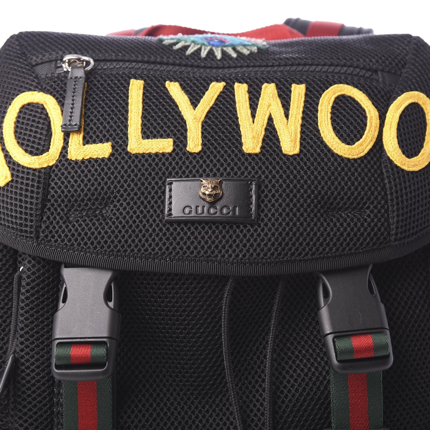 Gucci Mesh Web Hollywood Embroidered Double Buckle Backpack Black 9 of 9