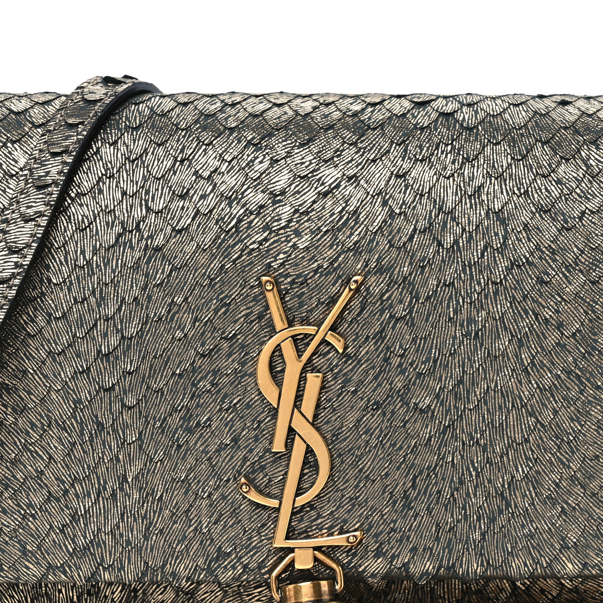 Saint Laurent Calfskin Python Embossed Classic Monogram Kate Tassel Chain Wallet Gold 8 of 10