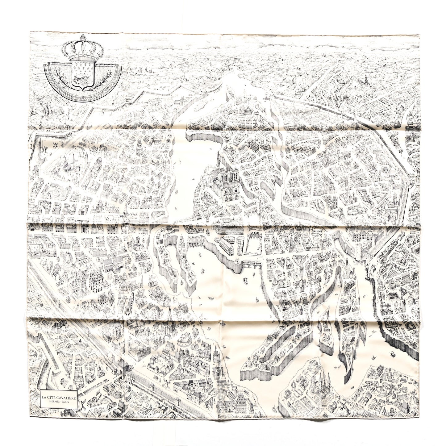 Silk Twill La Cite Cavaliere Scarf 90 Ivorie Anthracite