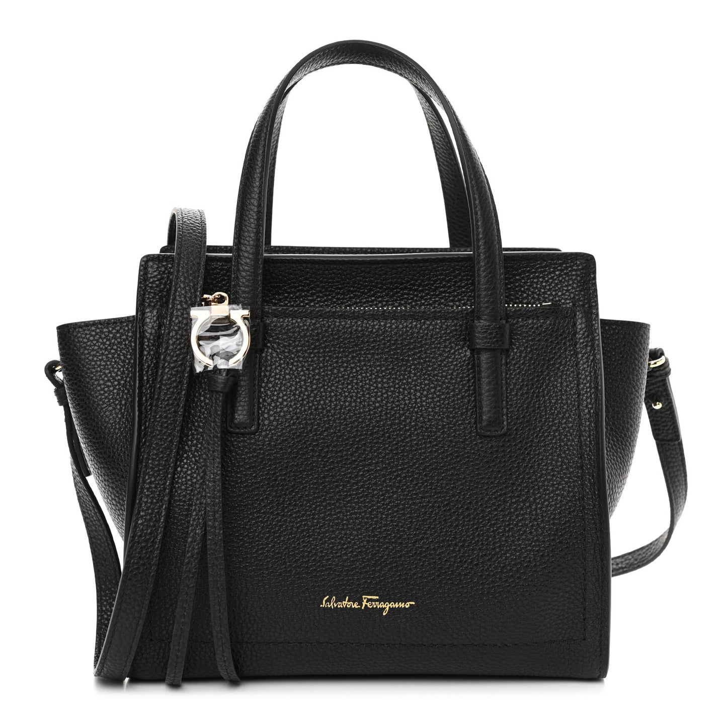 Hammered Calfskin Double Handle Small Amy Tote Black