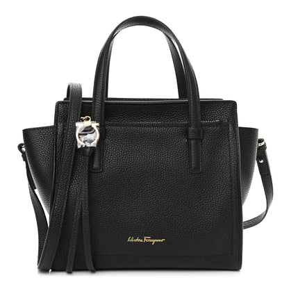 Salvatore Ferragamo Hammered Calfskin Double Handle Small Amy Tote Black 1 of 10