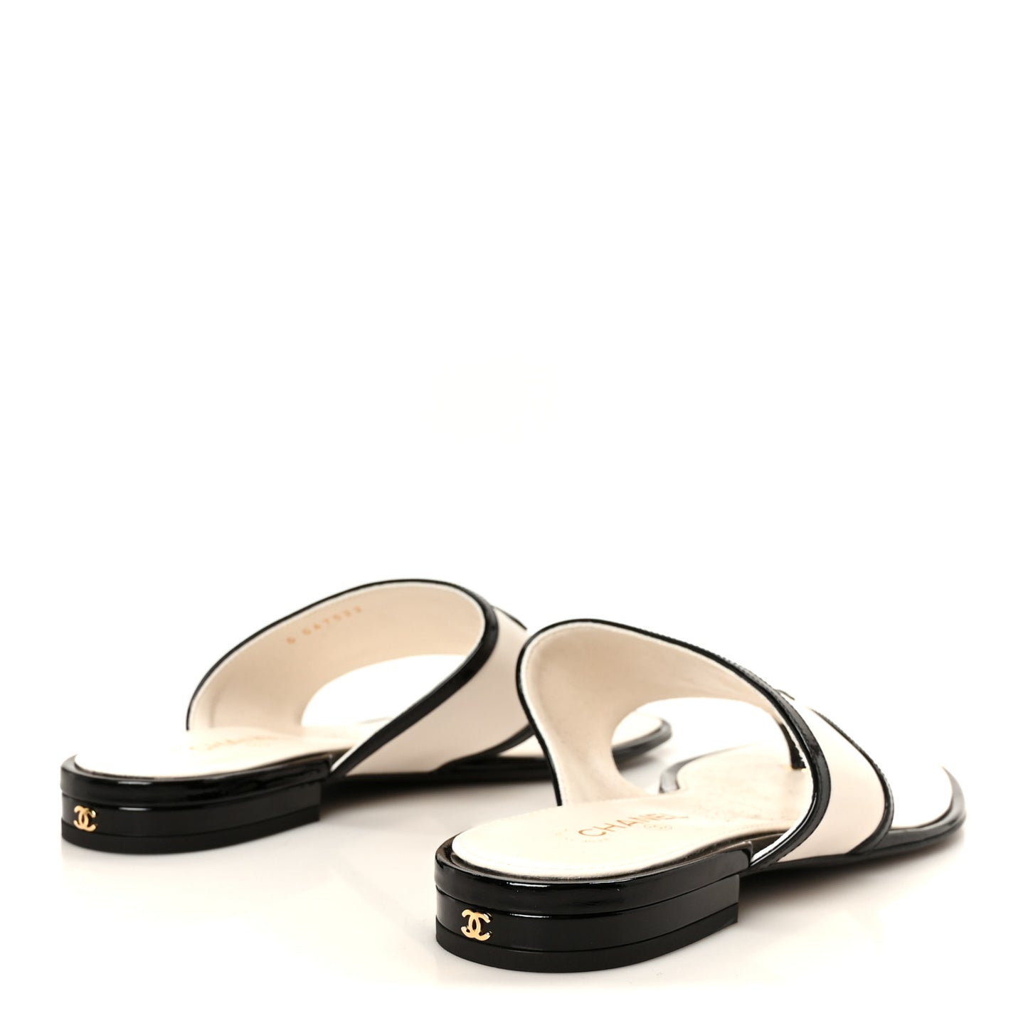 Lambskin Patent Calfskin CC Thong Sandals 37 White Black