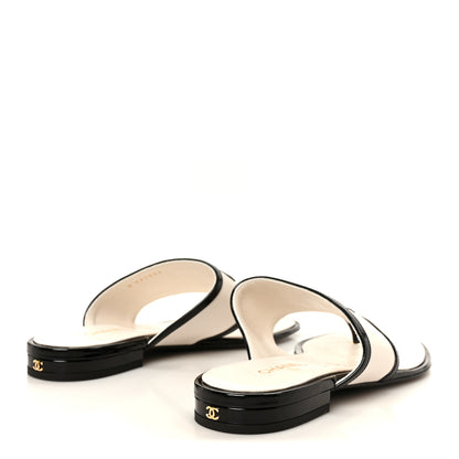 Chanel Lambskin Patent Calfskin CC Thong Sandals 37 White Black 5 of 9