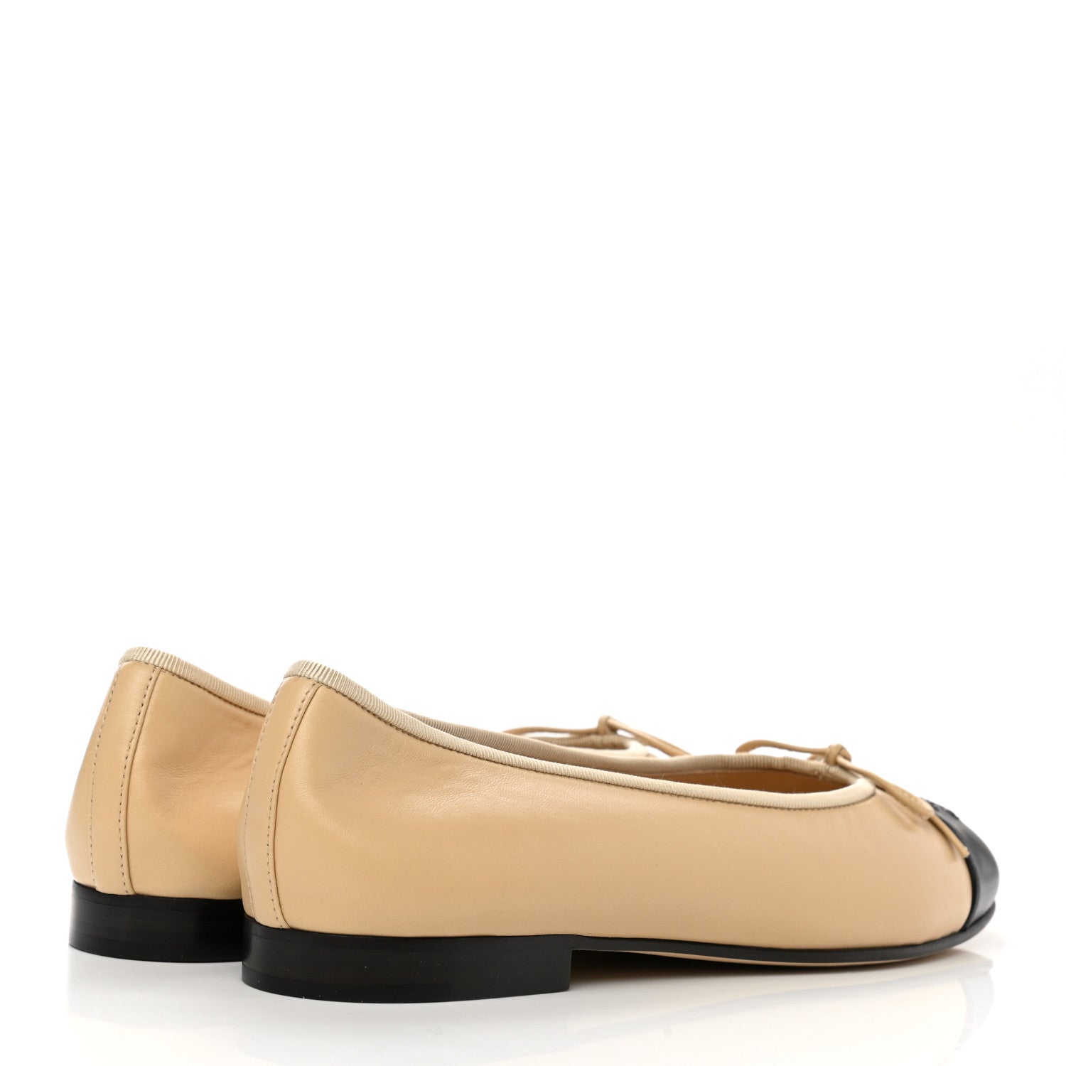 Chanel Lambskin Cap Toe Ballerina Flats 38.5 Beige Black 4 of 9
