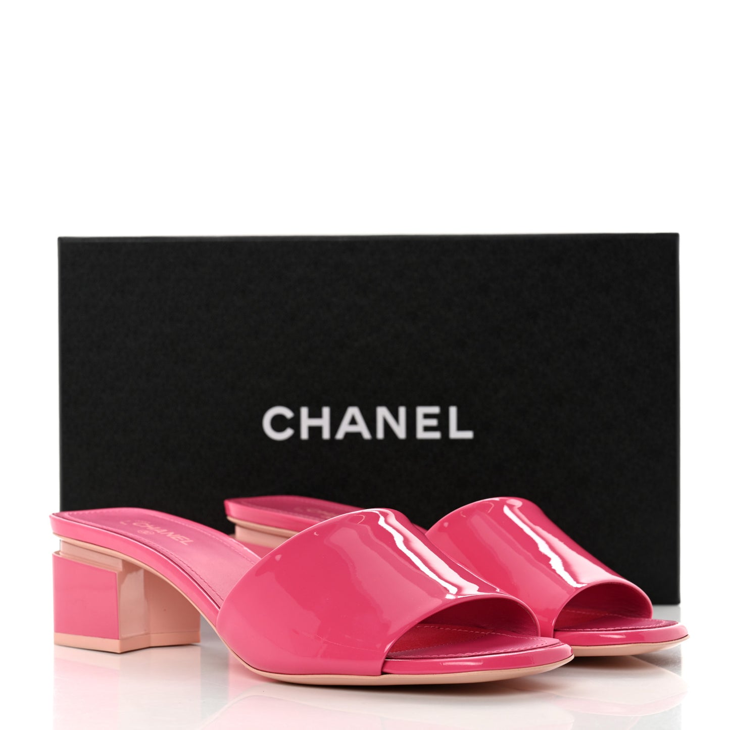 Patent Calfskin CC Mules 38.5 Dark Pink Light Pink