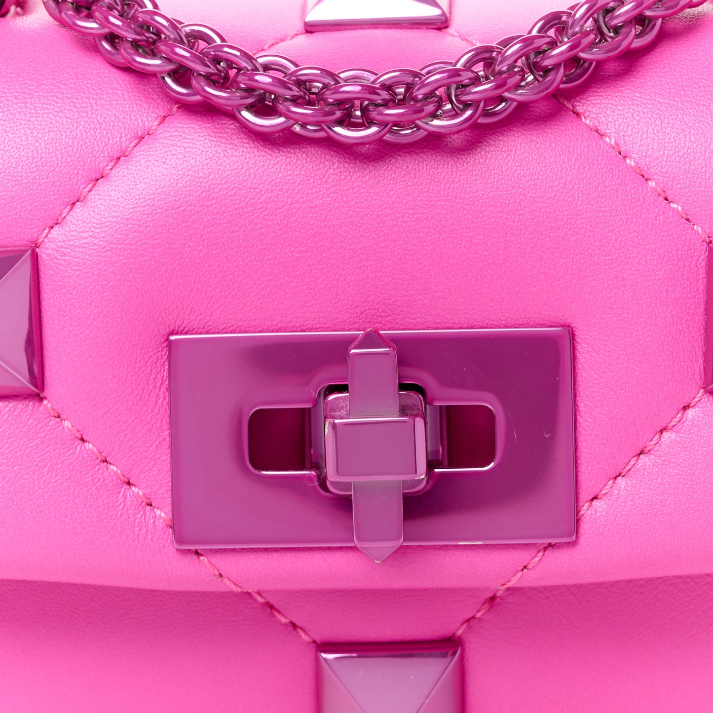 Nappa Lacquer Monochrome Mini Roman Stud Shoulder Bag Pink PP