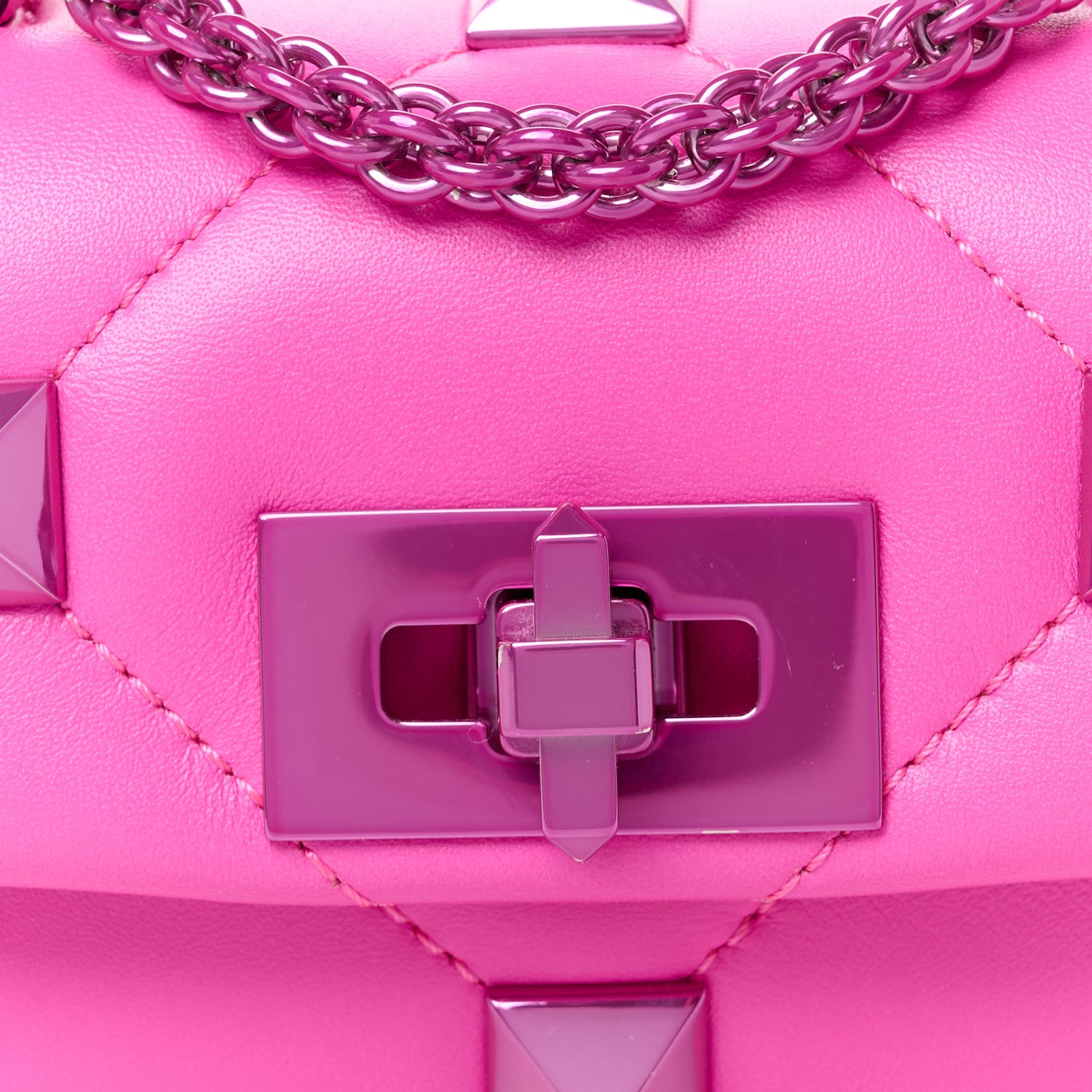 Valentino Garavani Nappa Lacquer Monochrome Mini Roman Stud Shoulder Bag Pink PP 8 of 10
