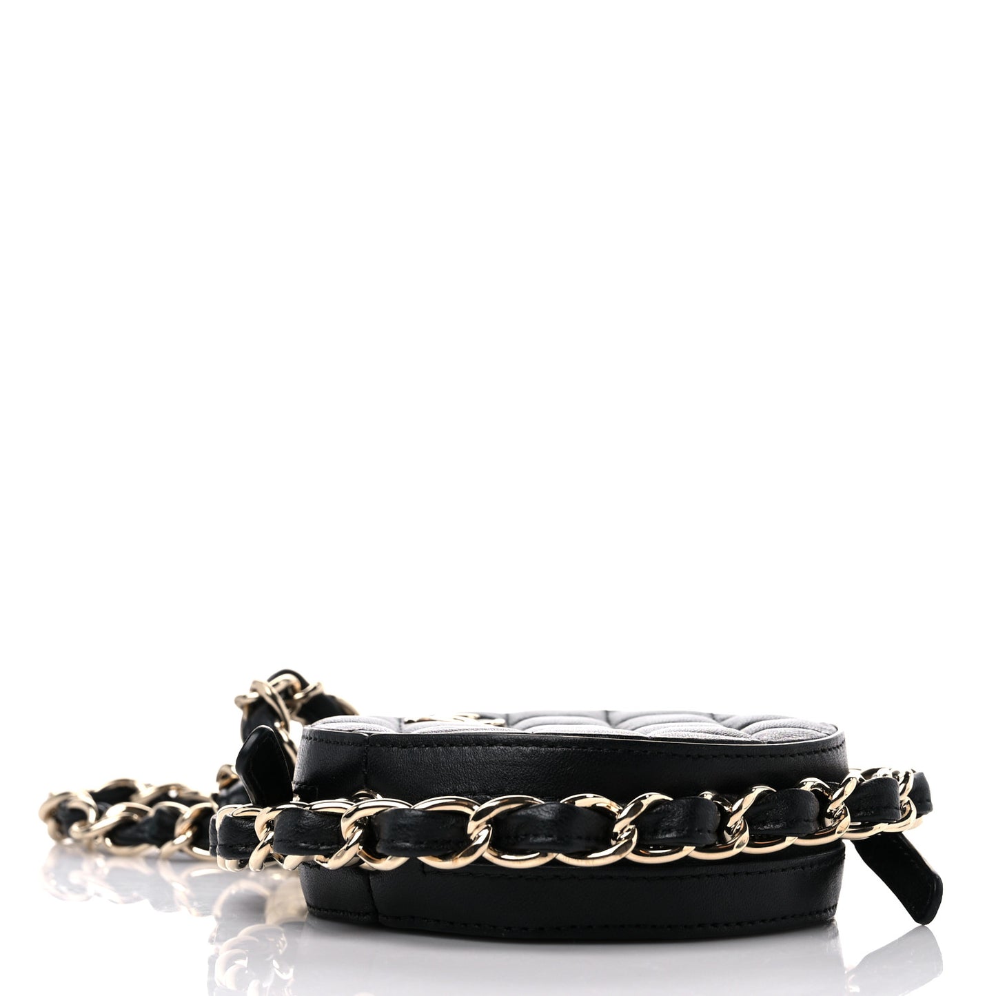 Lambskin Quilted Chain Round Clutch Black