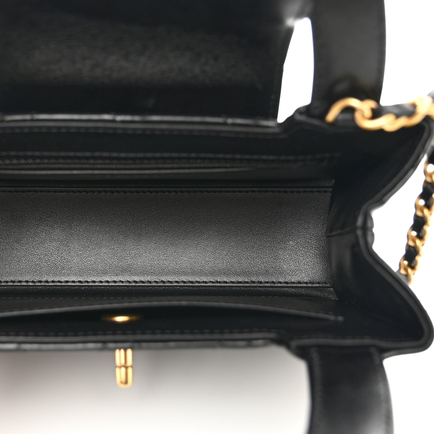 Shiny Aged Calfskin Quilted Nano Kelly Shopper Black