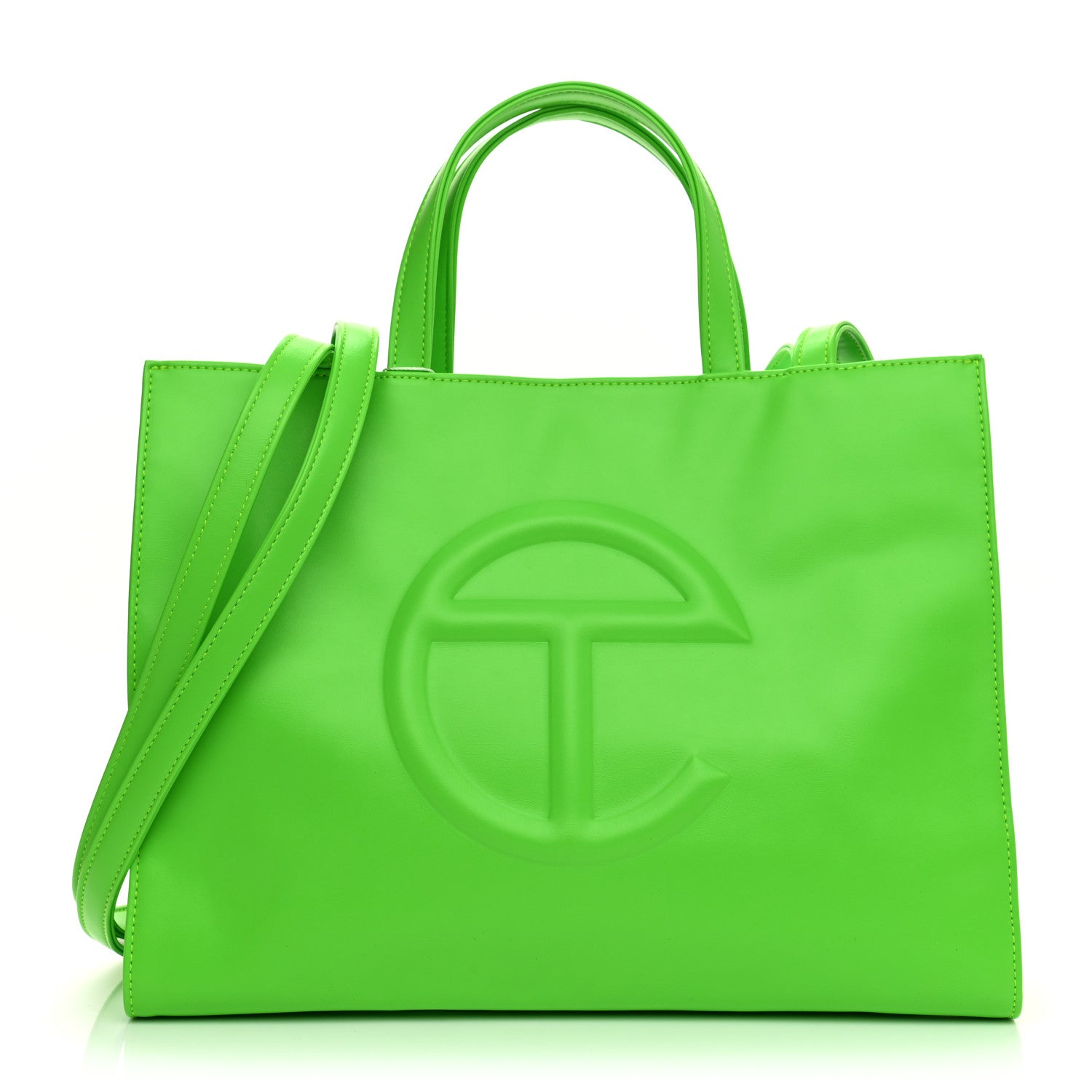 TELFAR Vegan Leather Medium Shopping Bag Highlighter Green FASHIONPHILE