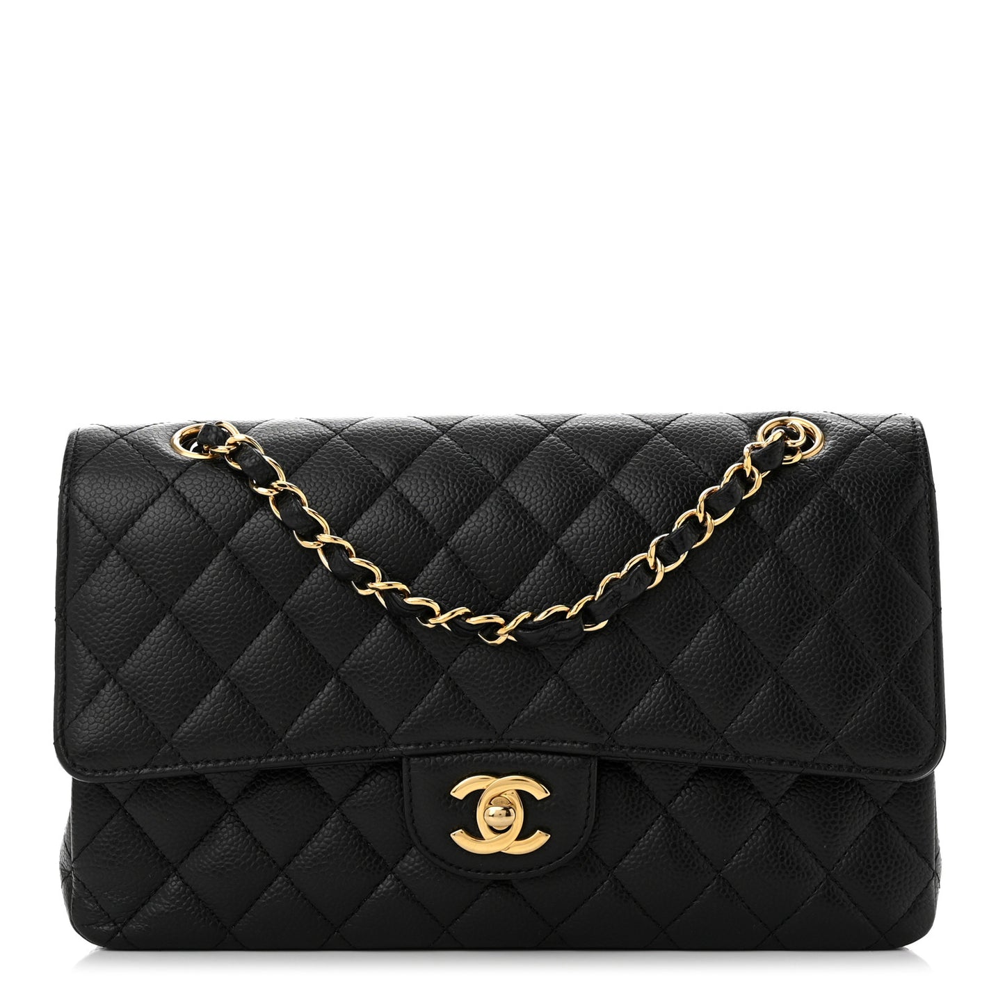Caviar Quilted Medium Double Flap Black