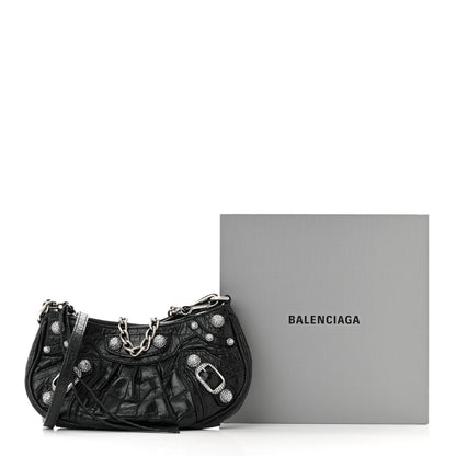 Balenciaga Extra Supple Calfskin Crystal Crocodile Embossed Le Cagole Mini Purse With Chain Black 12 of 12