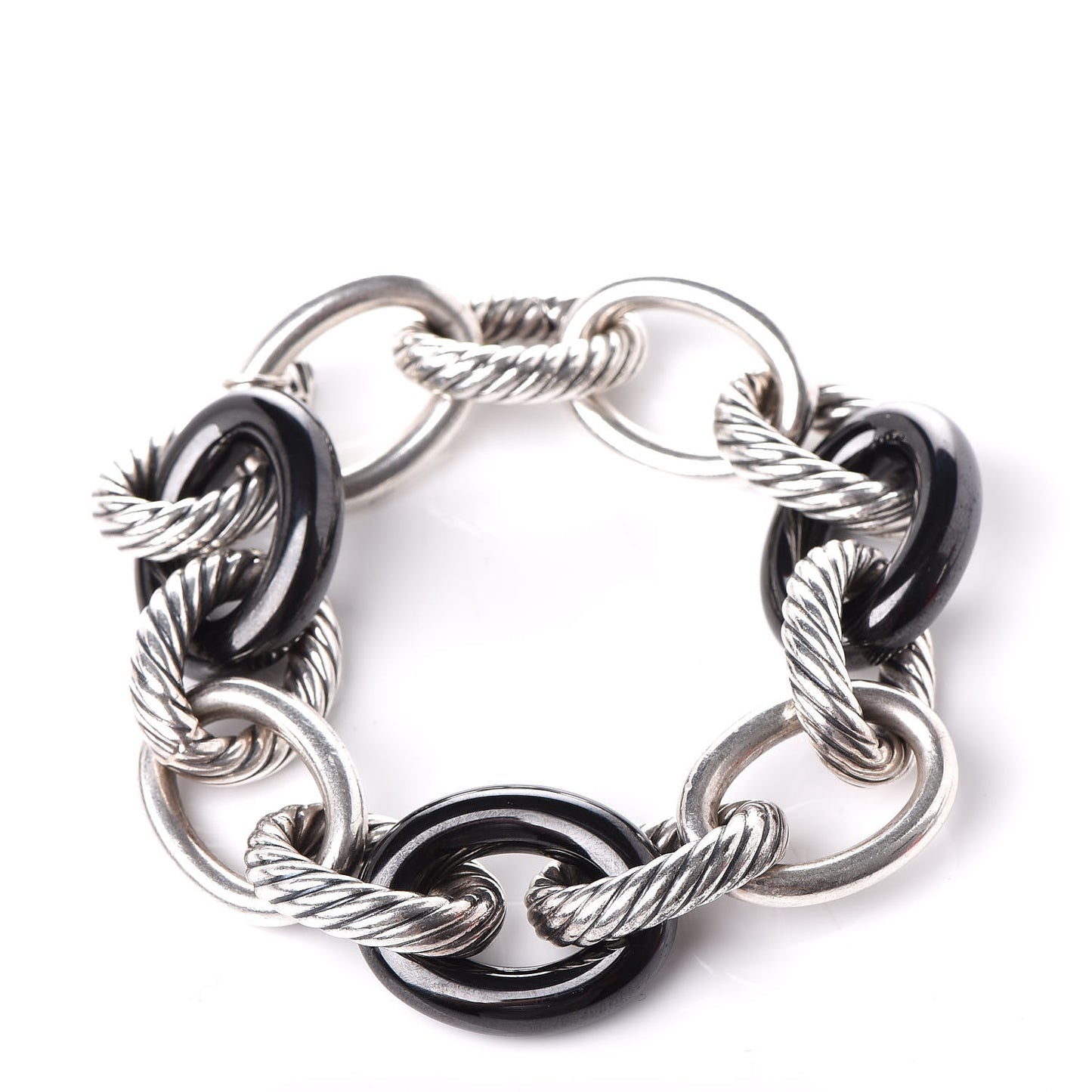 Sterling Silver Black Ceramic 17mm Extra Large Oval Link Bracelet