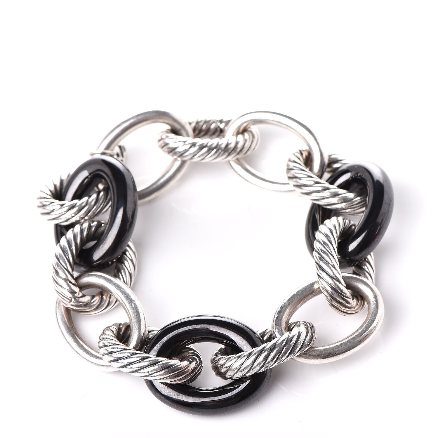 David Yurman Sterling Silver Black Ceramic 17mm Extra Large Oval Link Bracelet 1 of 4