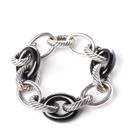 David Yurman Sterling Silver Black Ceramic 17mm Extra Large Oval Link Bracelet 1 of 4