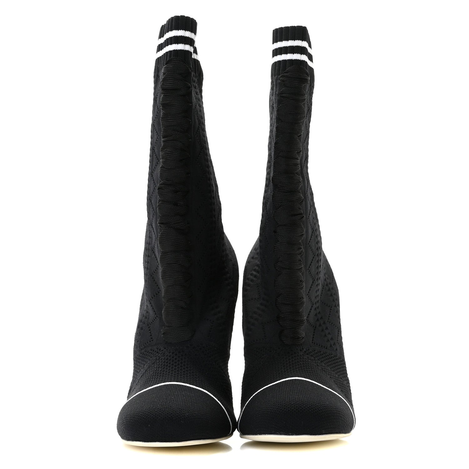 Fendi Stretch Fabric Openwork Rockoko 105mm Sock Boots 39 Black White 3 of 9