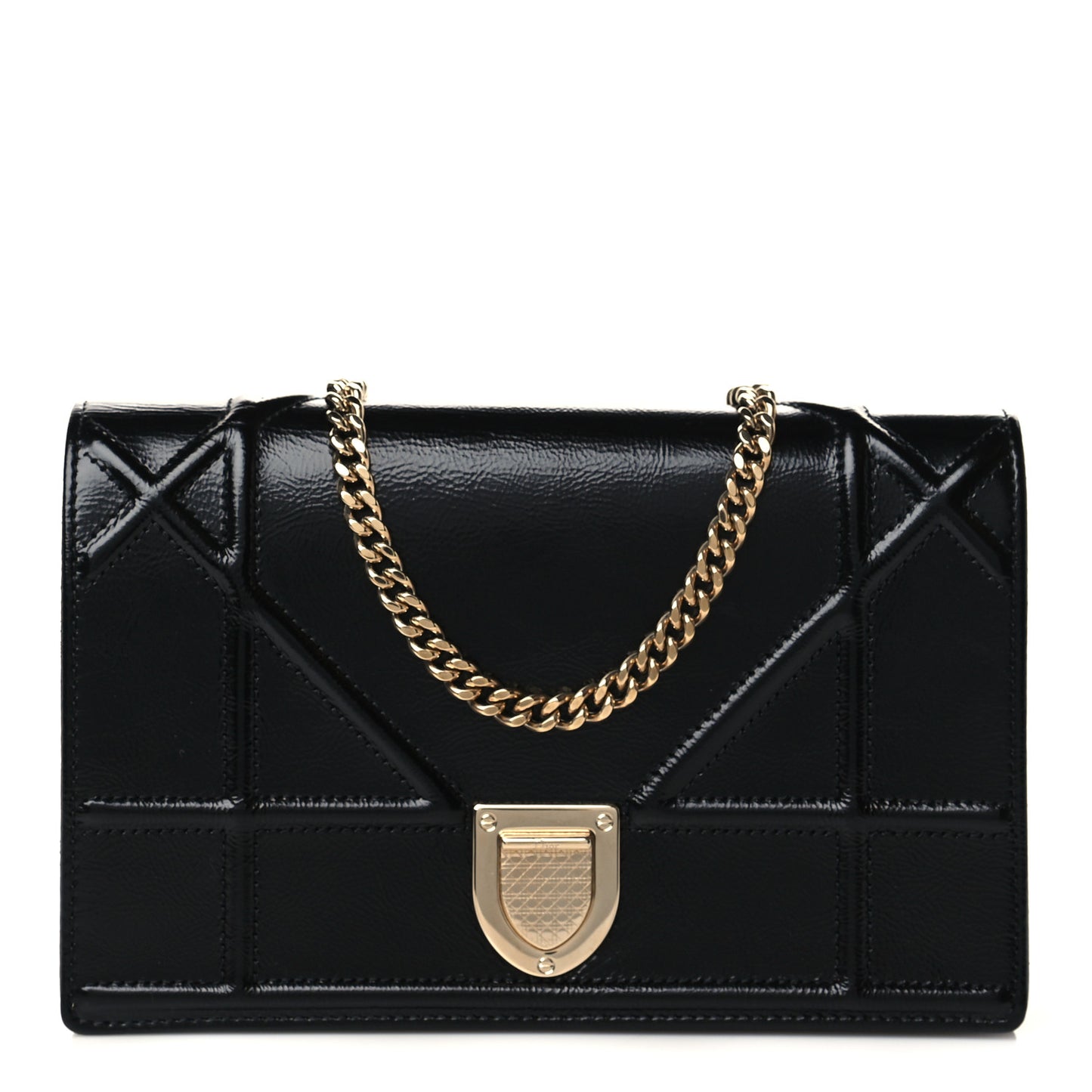 Crinkled Calfskin Diorama Wallet on Chain Pouch Black