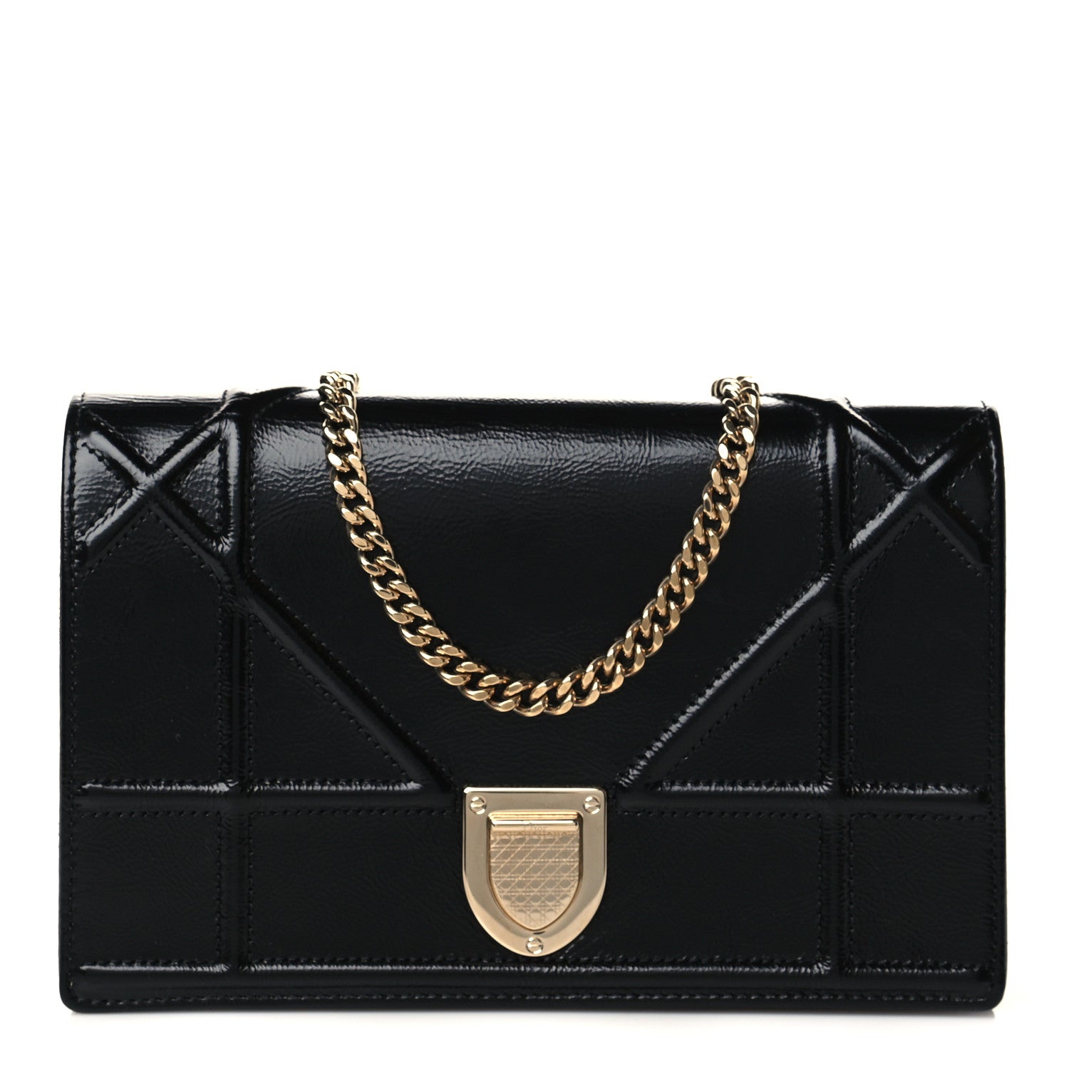 Christian Dior Crinkled Calfskin Diorama Wallet on Chain Pouch Black 1 of 10