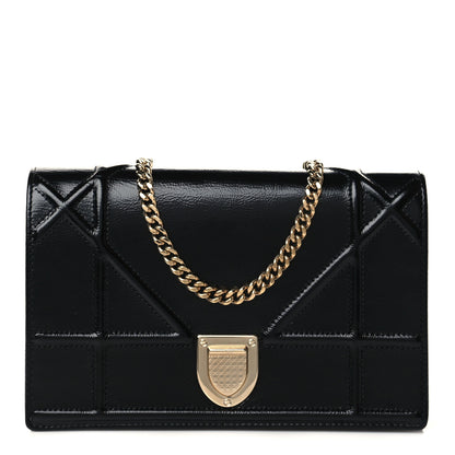 Christian Dior Crinkled Calfskin Diorama Wallet on Chain Pouch Black 1 of 10