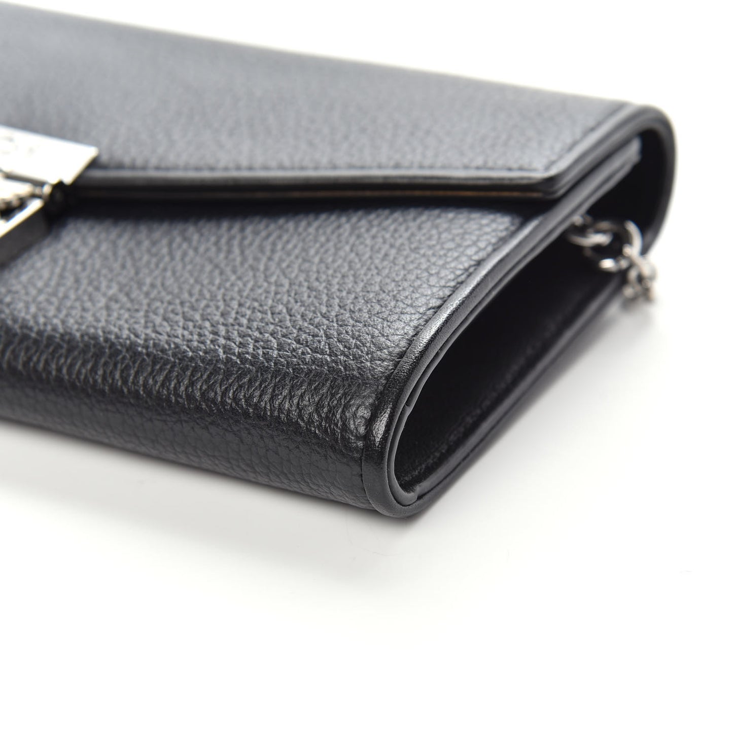 Grained Calfskin Large Patricia Wallet On Chain Black