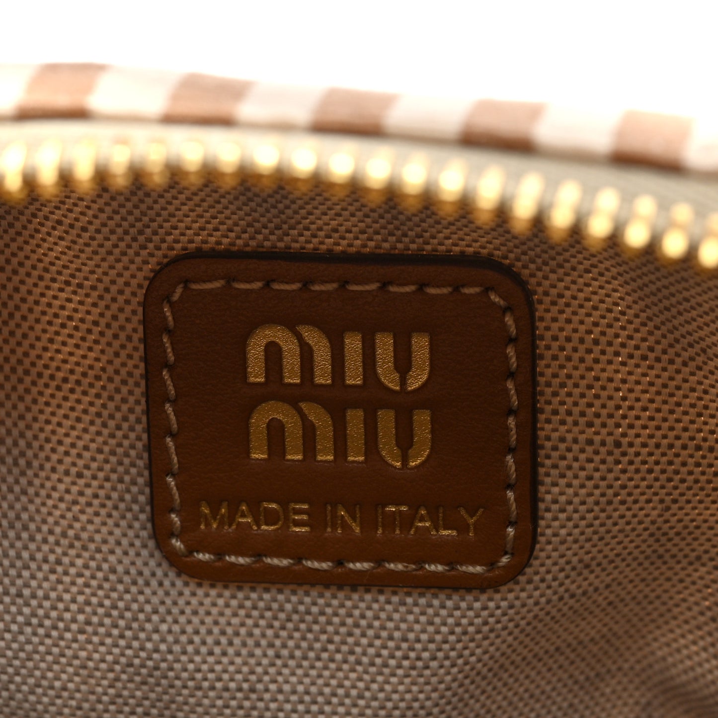 Cotton Linen Calfskin Striped Mini Spirit Cire Bag Tan Caramel