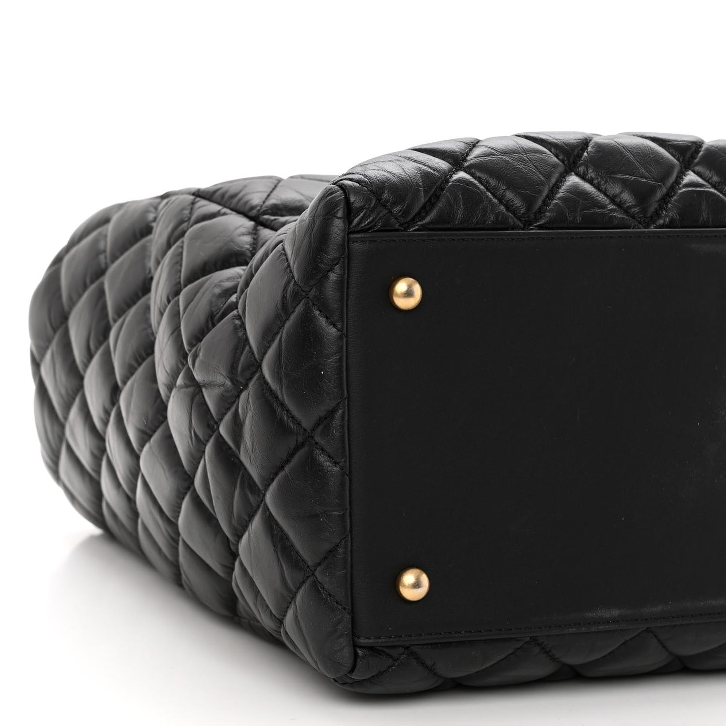 Aged Calfskin Quilted Large Coco Handle Shopping Tote Black