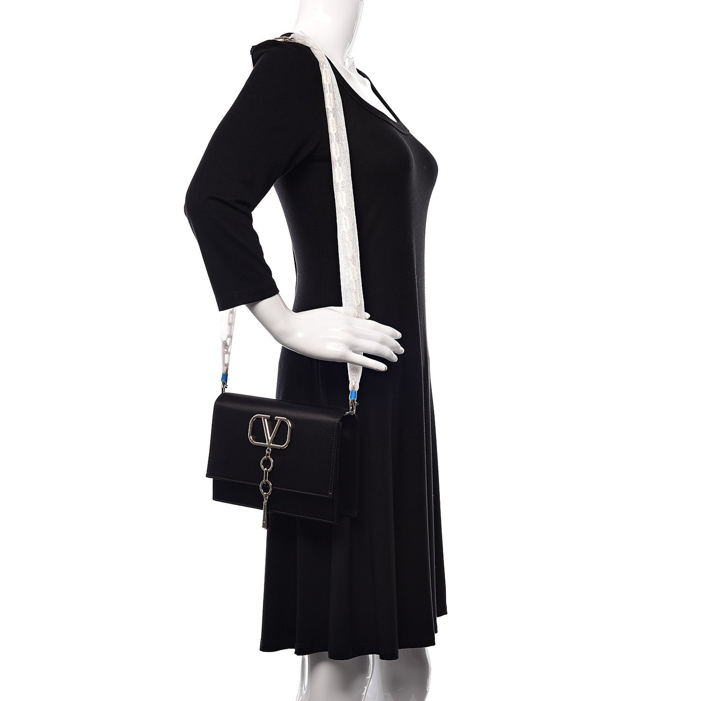Silk Satin Small VCase Shoulder Bag Black