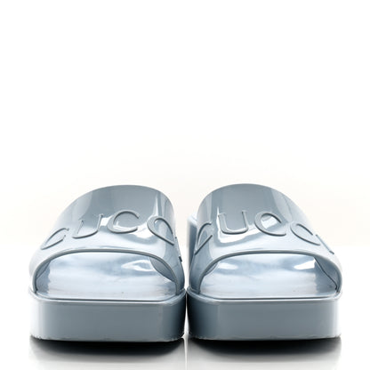 Gucci Rubber Gucci Logo Womens Platform 20/60mm Slide Sandals Porcelain Light Blue 2 of 12