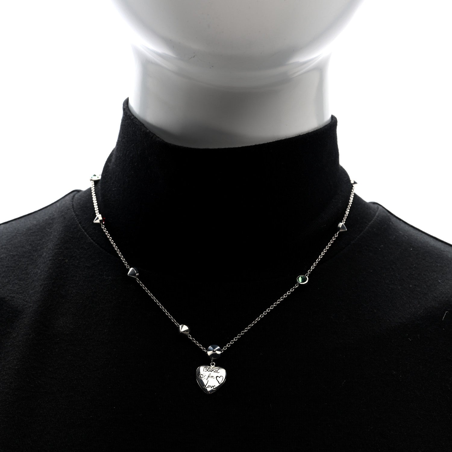 Gucci Sterling Silver Cubic Zirconia Blind For Love Pendant Necklace Pink Blue 2 of 5